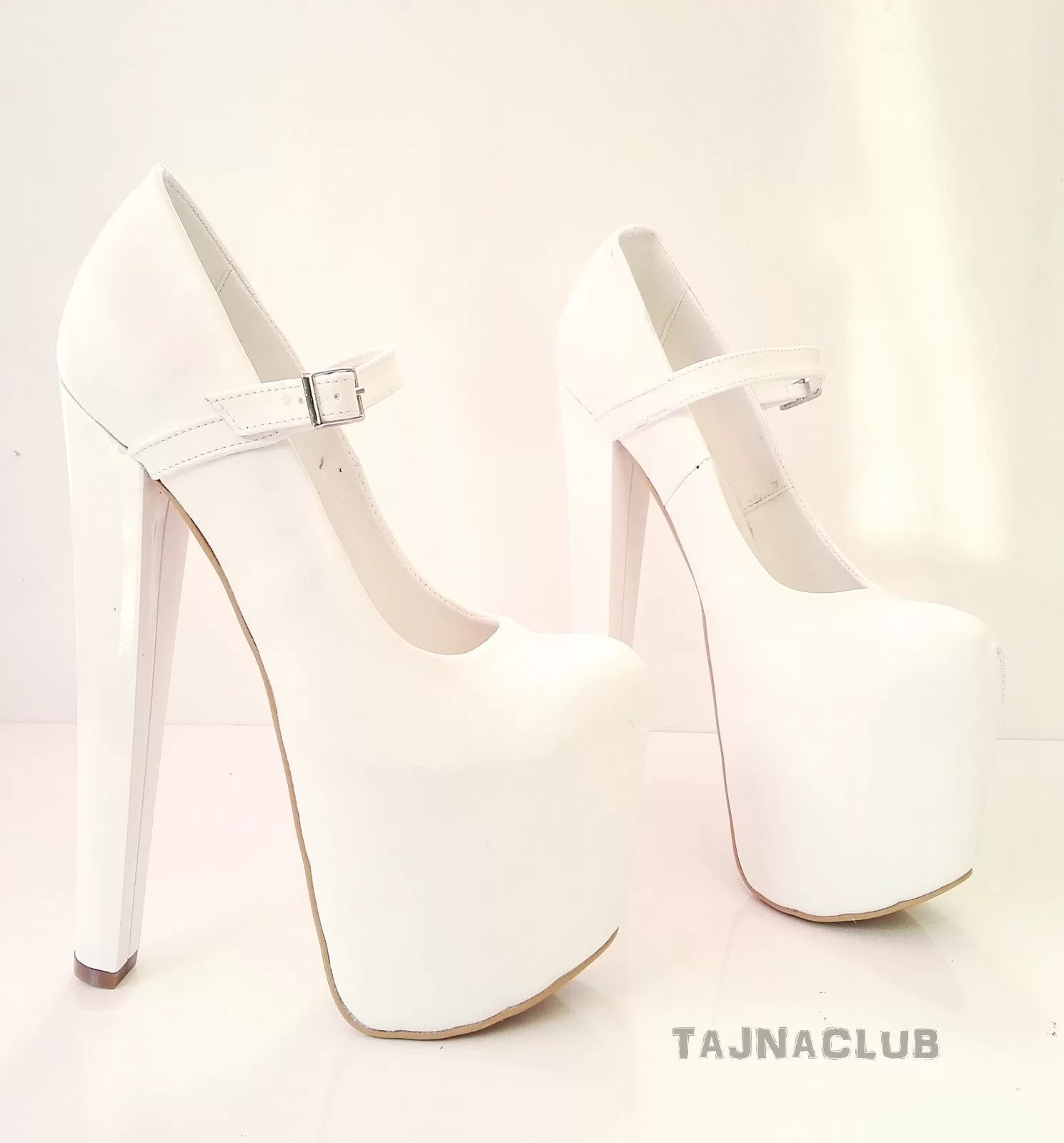 White Belt Buckle Platform High Heels