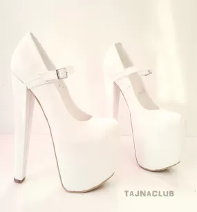 White Belt Buckle Platform High Heels