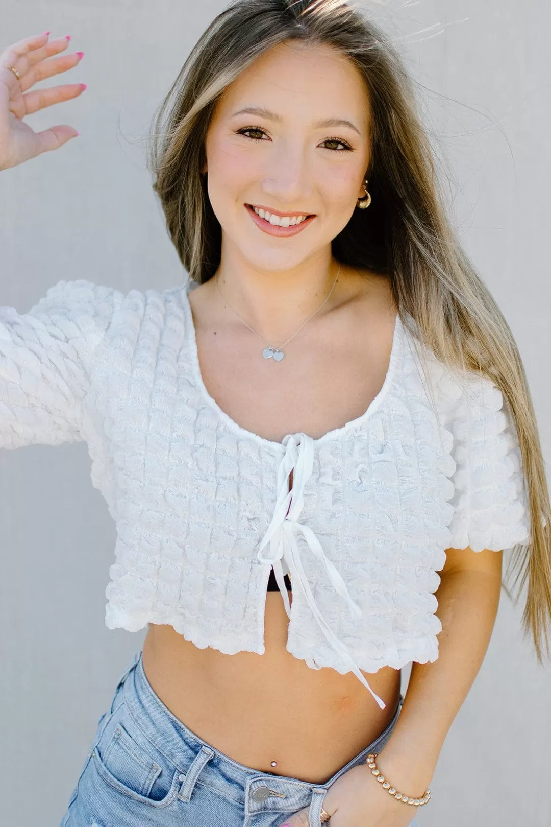 White Front Tie Crop Top