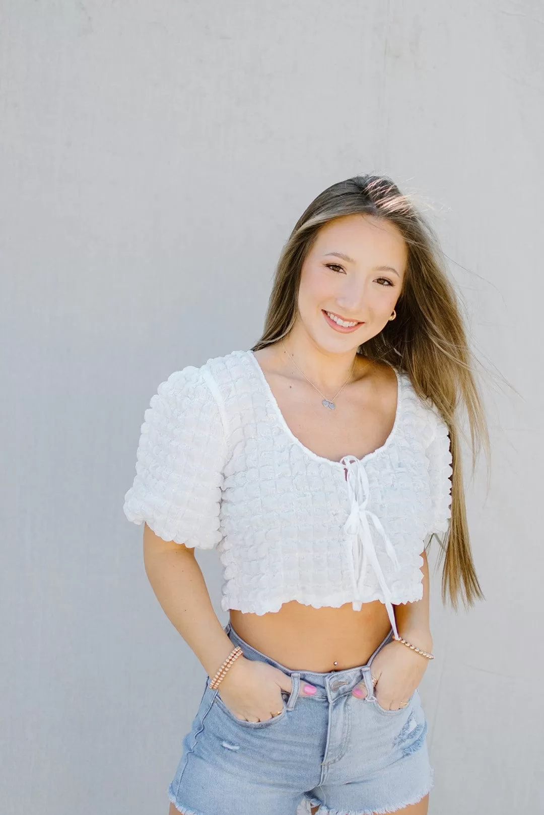 White Front Tie Crop Top