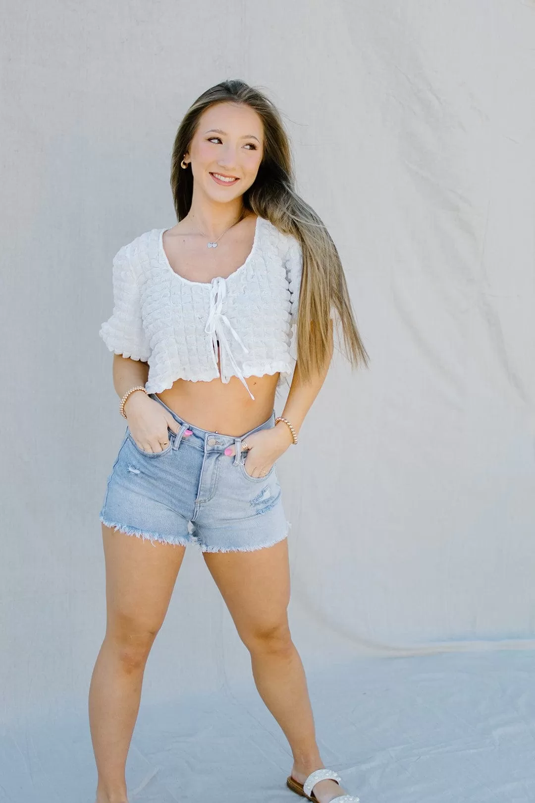 White Front Tie Crop Top