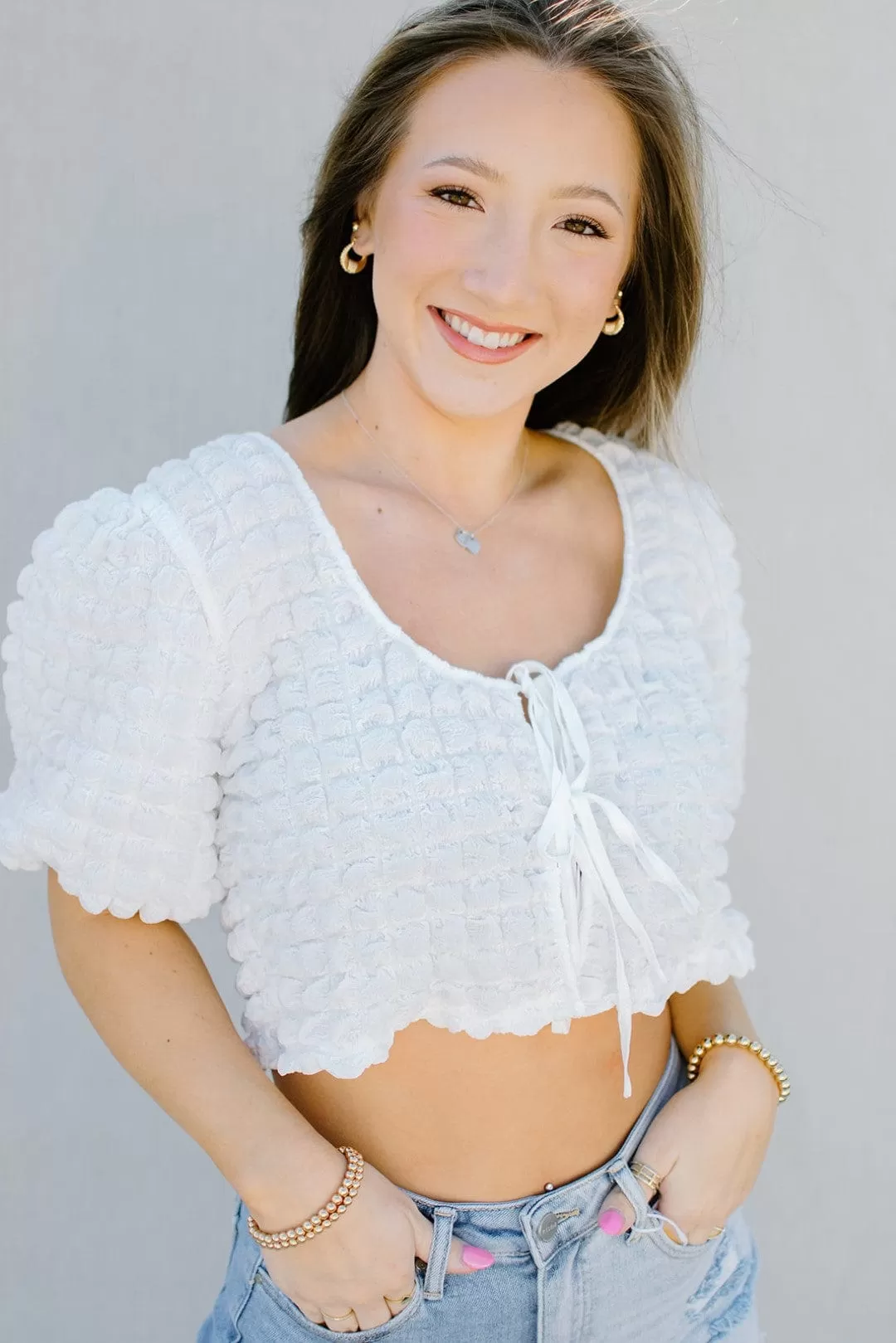 White Front Tie Crop Top