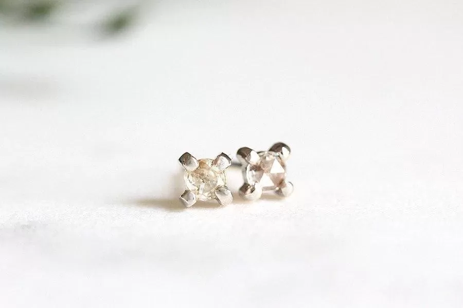 white rose cut diamond studs