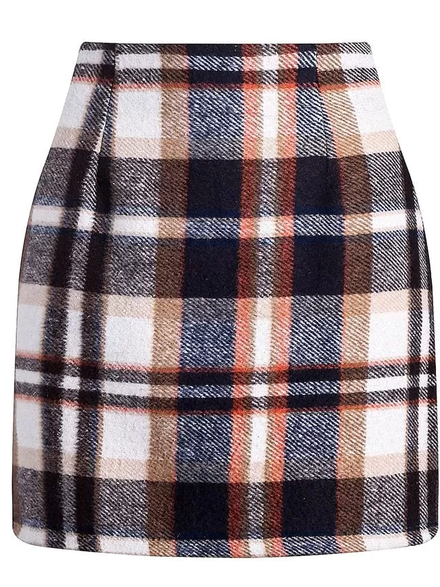 Winter Print High Waist Women's Bodycon Mini Woolen Skirt