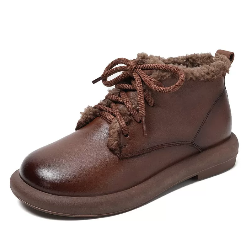 Winter Retro Woolen Soft Leather Ankle Flat Boots