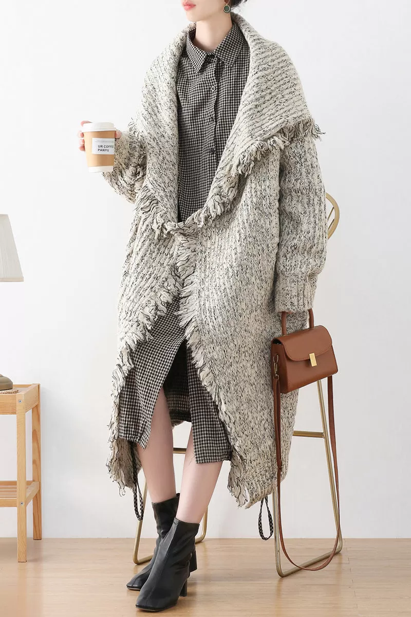 Women Autumn Woolen Knitted Retro Trim Coat