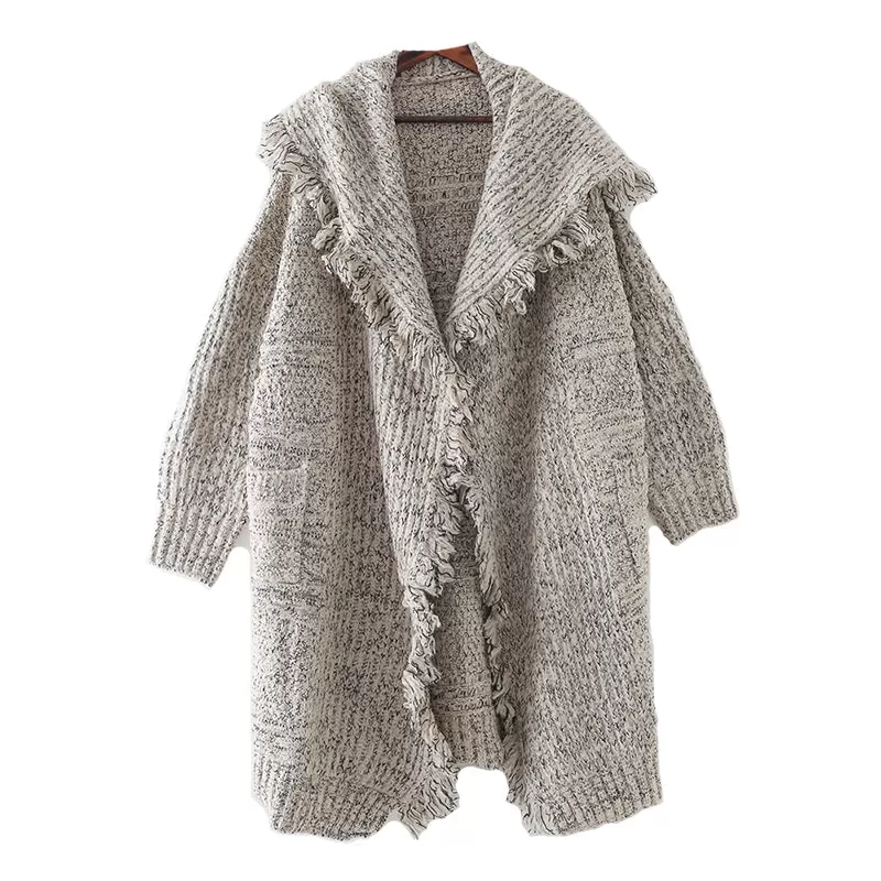 Women Autumn Woolen Knitted Retro Trim Coat