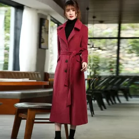 Women Custom Wool Coat,Single Breasted Woolen Coat,Winter Overcoat,Solid Peaked Lapel Long Coat,Wool Blend Coat,Red Khaki Coat,Outerwear