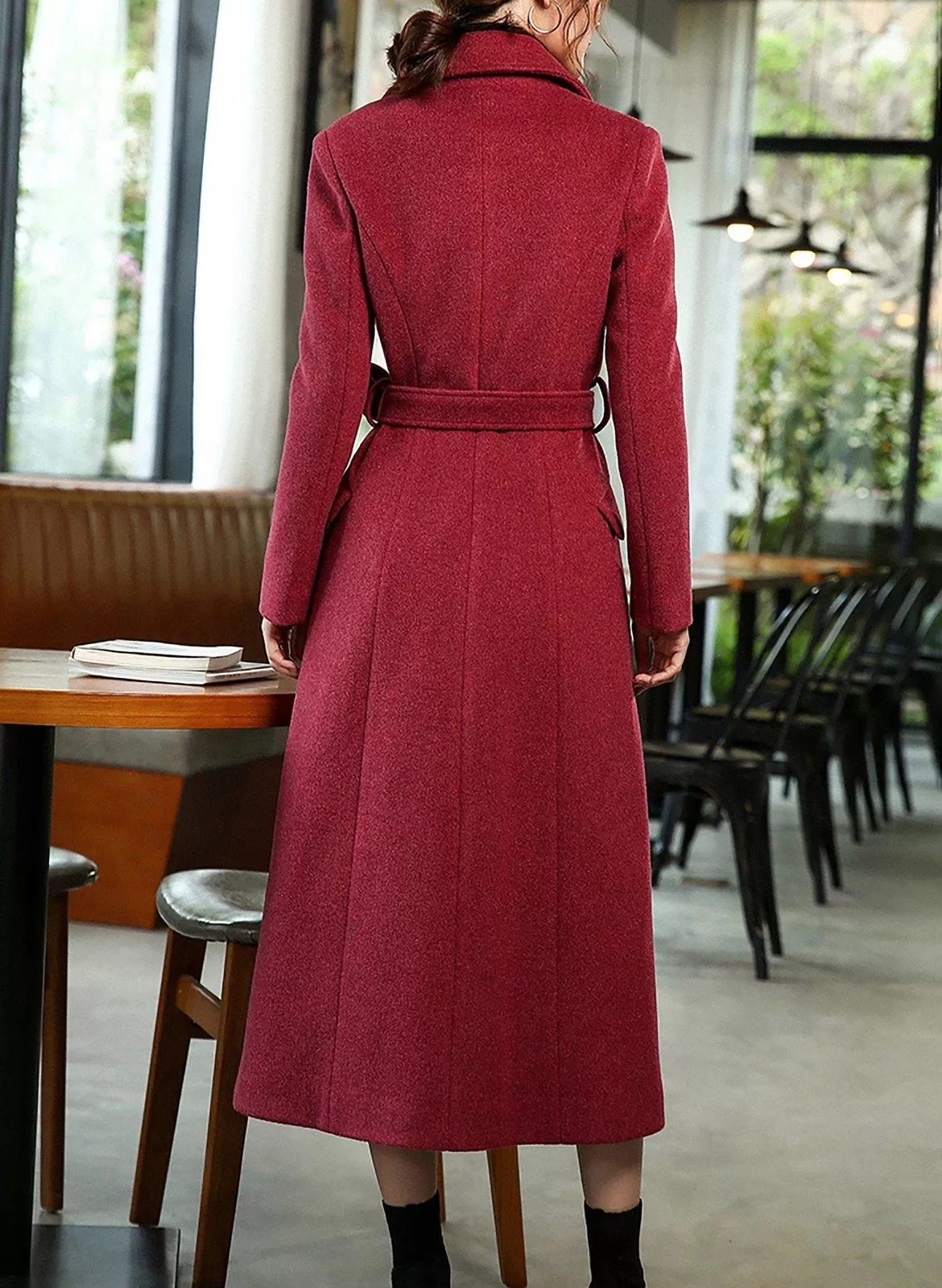 Women Custom Wool Coat,Single Breasted Woolen Coat,Winter Overcoat,Solid Peaked Lapel Long Coat,Wool Blend Coat,Red Khaki Coat,Outerwear