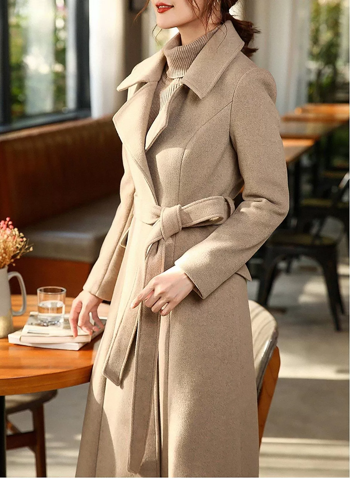 Women Custom Wool Coat,Single Breasted Woolen Coat,Winter Overcoat,Solid Peaked Lapel Long Coat,Wool Blend Coat,Red Khaki Coat,Outerwear