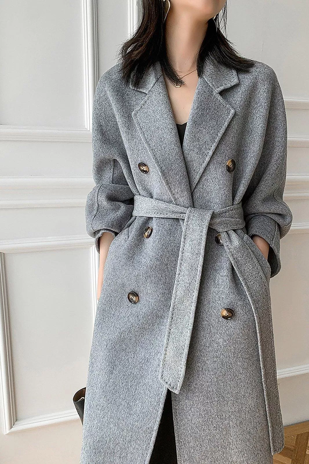 Women Double Faced Wool Overcoat,Camel Wool long coat,Oversize Wool Coat,Wrap Wool Coat,Warm Winter Coat,Cashmere Coat,Grey Long Woolen Coat