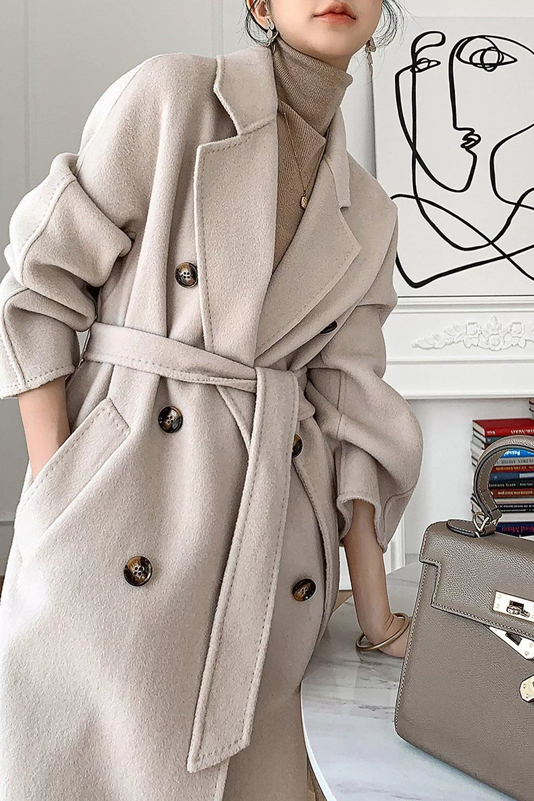 Women Double Faced Wool Overcoat,Camel Wool long coat,Oversize Wool Coat,Wrap Wool Coat,Warm Winter Coat,Cashmere Coat,Grey Long Woolen Coat