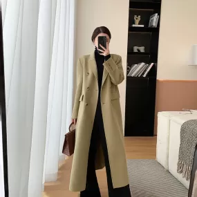 Women Olive Green Wool Long Coat,Double Faced Long Wool Coat,Warm Winter Coat,Wool Overcoat,Double breasted Woolen Coat,Beige Long Wool Coat