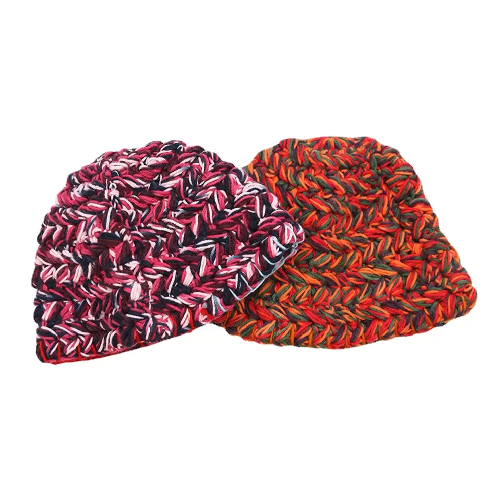 Women Woolen Rainbow Color Cuffed Ear Protection Warm Casual Beanie Bucket Hat