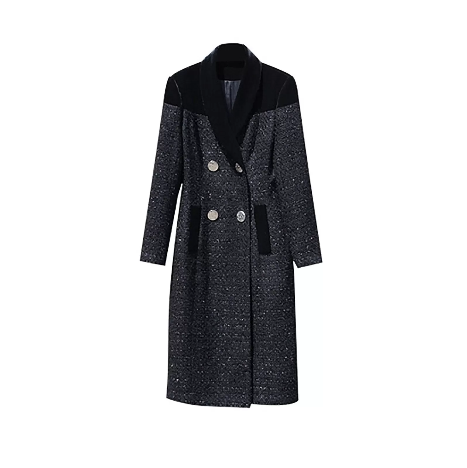 Women's Black Tweed woolen coat,Double Breasted Wool Long Coat,Wool Overcoat Fall Winter Wool Blend Trench Coat Outerwear