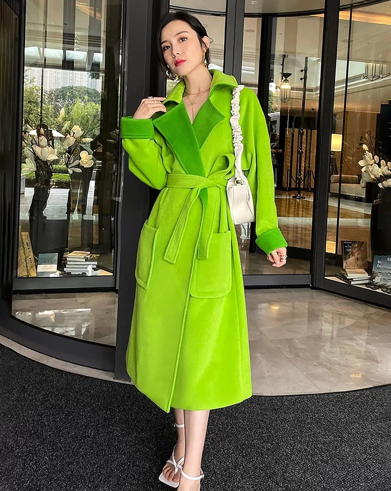 Women's Green Loose woolen coat with suit collar,Oversize Long wool coat,Thick wool overcoat,Fall Coat for women Winter Wool Trench coat