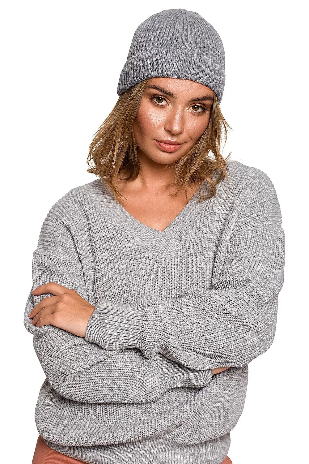 Women's Grey Beanie BE Knit