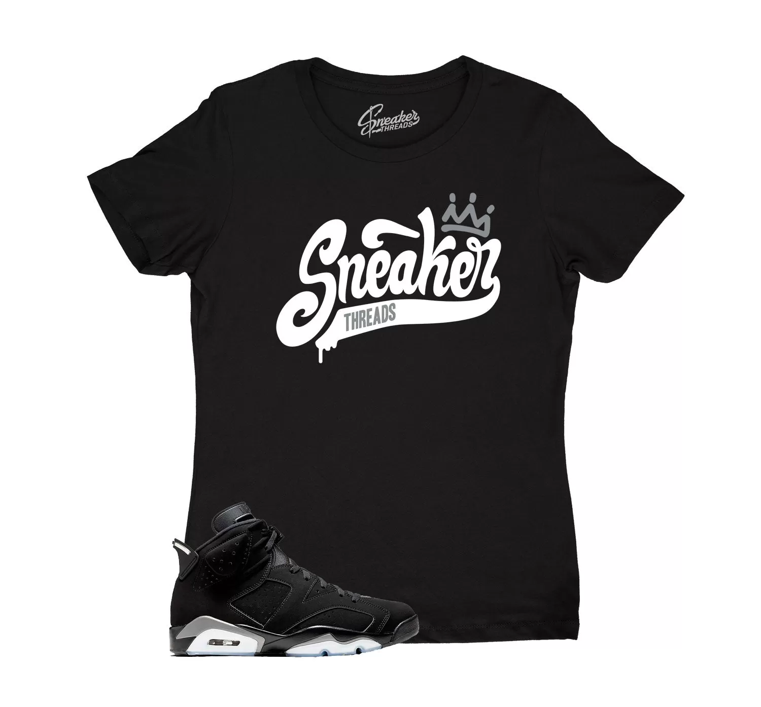 Womens Metallic Silver 6 Shirt - ST Crown - Black