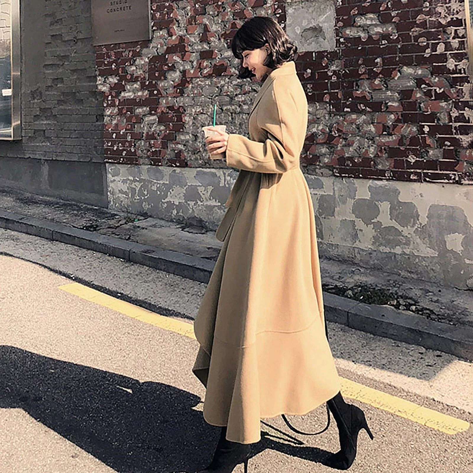 Women's Wool Coat Belted Wool Long Overcoat Belted Woolen coat Warm Winter Full Length  Coat Khaki Wool Blend Coat Fall Coat Outerwear