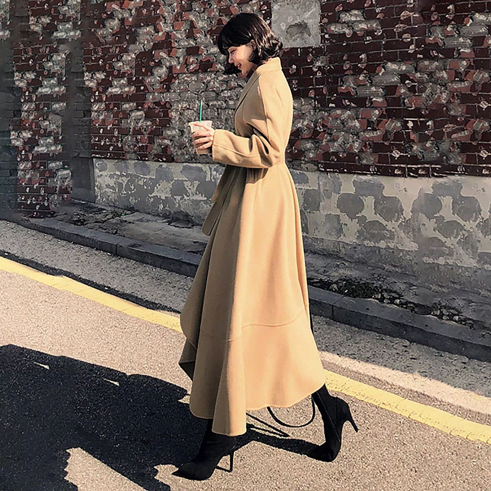 Women's Wool Coat Belted Wool Long Overcoat Belted Woolen coat Warm Winter Full Length  Coat Khaki Wool Blend Coat Fall Coat Outerwear