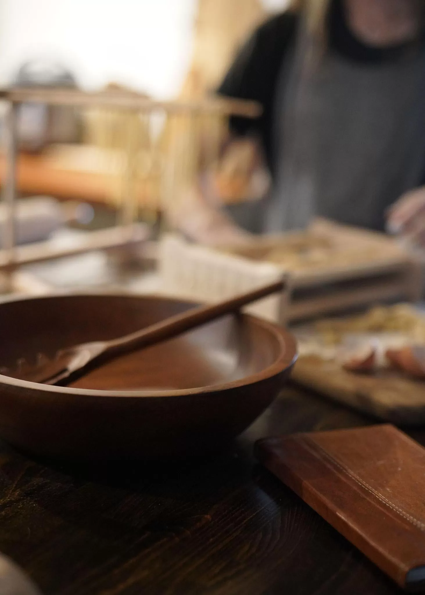 Wooden Pasta Serving Bowl   Spoon