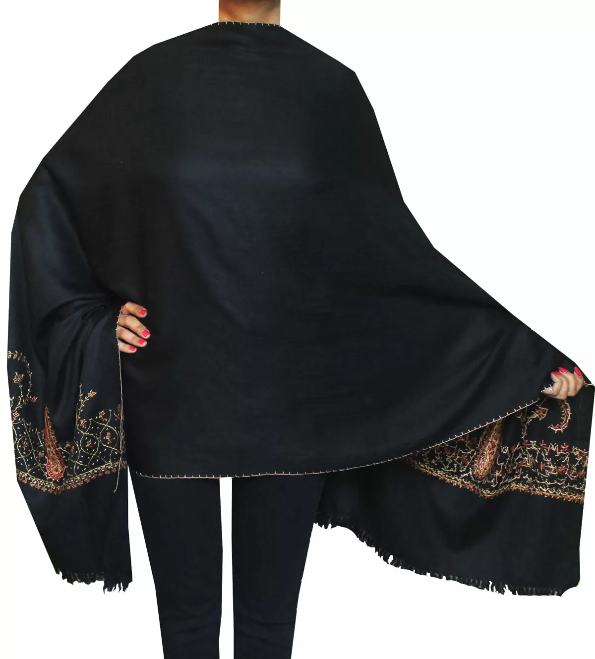 Woolen Indian Scarf Hand Embroidered Womens Gift (Black)