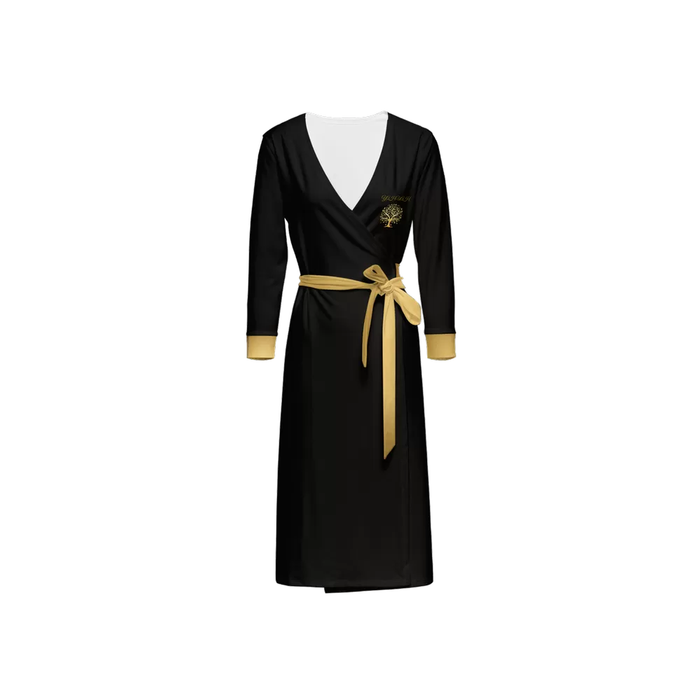 Yahuah-Tree of Life 01 Elect Designer  Sleeve Wrap Maxi Dress