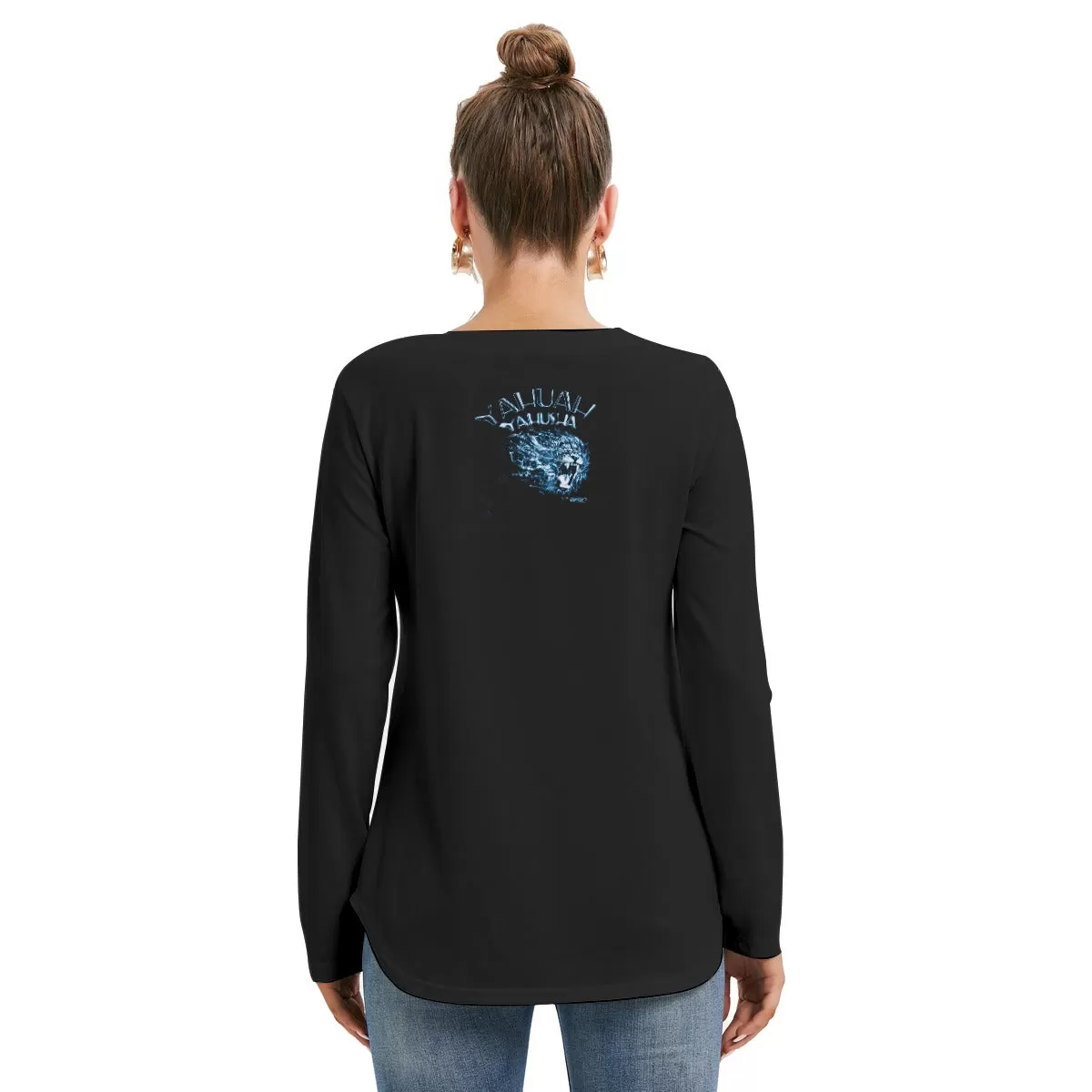 Yahuah Yahusha 01-06 Designer Long Sleeve V-neck Lace Up Front T-shirt