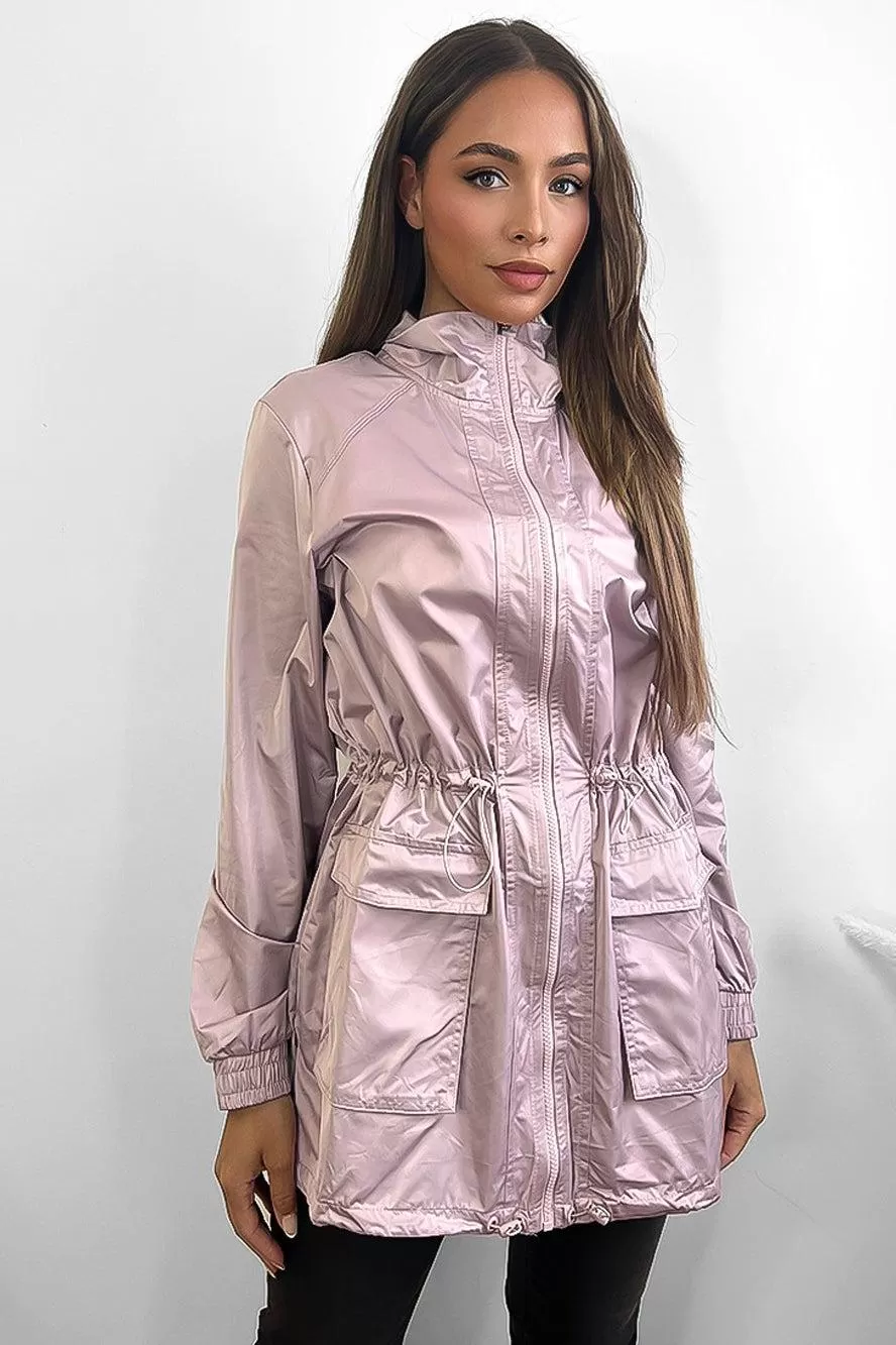 Zipped Down Drawstring Waist Windbreaker