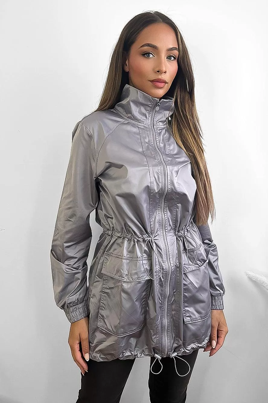 Zipped Down Drawstring Waist Windbreaker